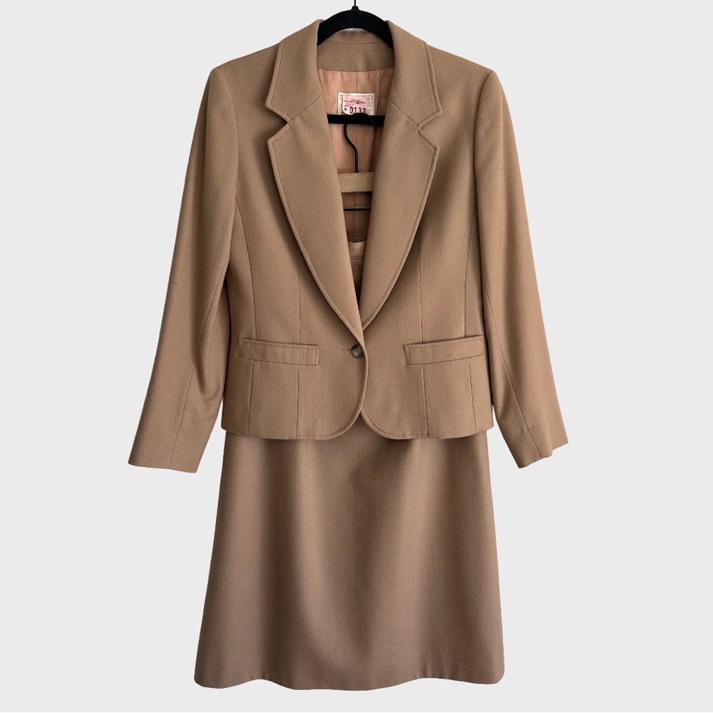 Pendleton Vintage Wool Skirt Blazer Jacket Suit Set Tan Vtg 70s 8 10